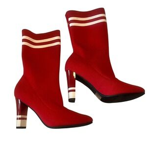 Circus by Sam Edelman Red Sock Booties White Stripe Heel Chunky Block Size 6